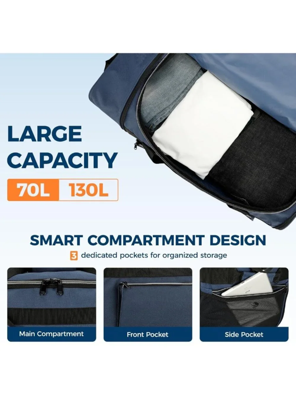 Large 28” Foldable Rolling Duffle Bag with Wheels | Water-Resistant Travel